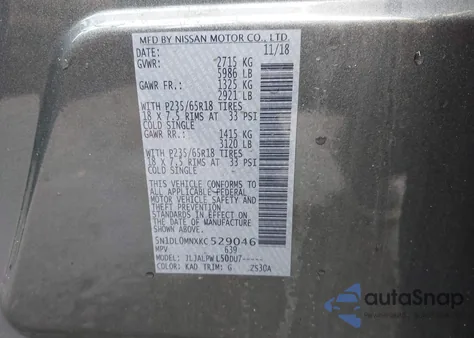 2019 Infiniti Qx60 Pure z USA, uszkodzony, nr VIN 5N1DL0MNXKC529046